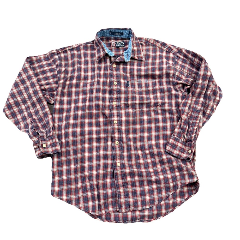Chaps Ralph Lauren Flannel Shirt Mens Medium Red 90s Grunge Lumberjack Camp Hike